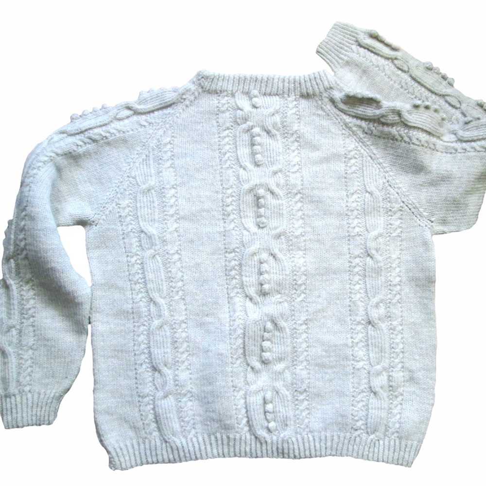 Hand Knit Aran Wool Children's Sweater Age 12